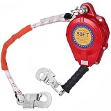 Premium Self Retractable Fall Arrester 50FT Fall Protection Lanyard, Alloy Steel Multi-Strand No-Tangle Safety Rope, Harness, Cable, Double Locking Quick Brake Safety Hook, Gear for High-Altitude Work