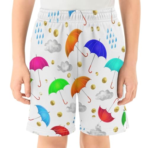 Umbrellas Athletic Shorts with Zipper Pockets, Youth Boys Athletic Running Shorts for Summer2
