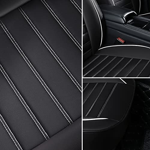O2Mat Leather Car Seat Cover, Faux Leatherette Automotive Vehicle Cushion Cover For 5 Passenger Cars & Suv Universal Fit Set For Auto Interior Accessories(Front Pair,Black+White) #TOP4