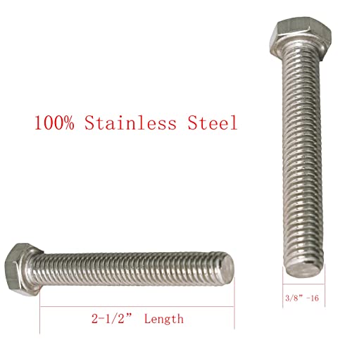 Image of 3 /8 inch-16 X 2-1 /2 inch (25pc) Stainless Steel Hex Head Screw Bolt, Fully Threaded, Stainless Steel 18-8 (304), Plain Finish,by SANTIE