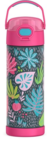 Image of THERMOS FUNTAINER 16 Ounce Stainless Steel Vacuum Insulated Bottle with Wide Spout Lid, Tropical Foliage