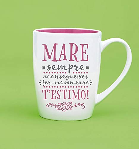 Hanselhome Taza Original con Mensaje Gracioso - Mare Sempre Aconsegueixes Fer-me Somriure. T'estimo! - Idioma Catalán - Cerámica 330 ml