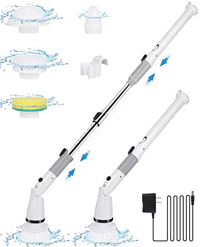 Brosse de Nettoyage Électrique Domestique Ajustable avec Temps D'Utilisation 150 Minutes sans Fil 4 Têtes de Brosse Remplaçables pour Fenêtre Cuisine Baignoire Coin Cover
