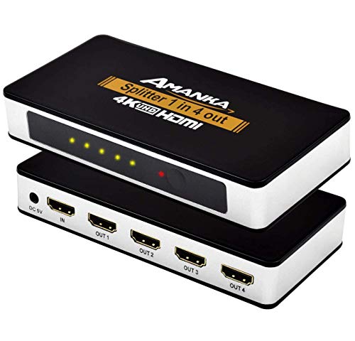 AMANKA HDMI Splitter Divisor de HDMI 1 Entrada 4 Salidas de Conmutaci�n Inteligente U HD 4k con Fuente de Alimentaci�n EU Plug DC - 3D Amplificador Activo para Poder HDTV PC PS3 Xbox Sky Box STB HDCP