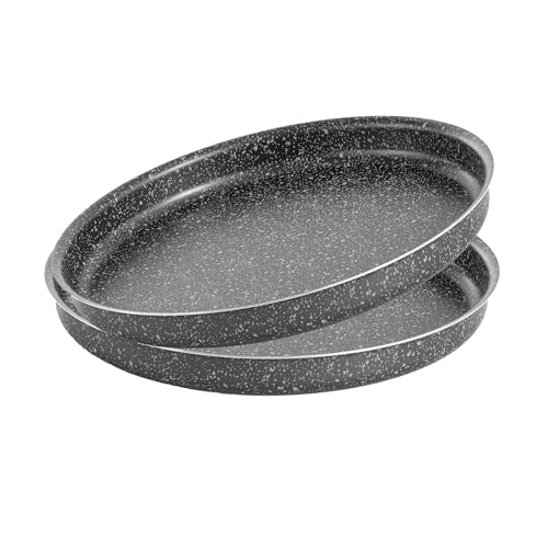 RollitPop Teglia Forno Rotonda Per Pizza e Farinata, 34 cm, Made in Italy, Rivestimento Alto Antiaderente, In Alluminio, Leggera E Facile Da Pulire, Effetto Pietra Linea Vulcania (2 Teglie)