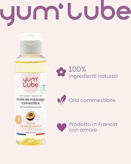 Yum'Lube | Olio Massaggio Sensuale E Lubrificante - Olio Per Massaggio Corpo Eccitante E Rilassante - Olio Corpo Profumato al Frutto della Passione - 100% Naturale, Bio, Comestibile - Made In France