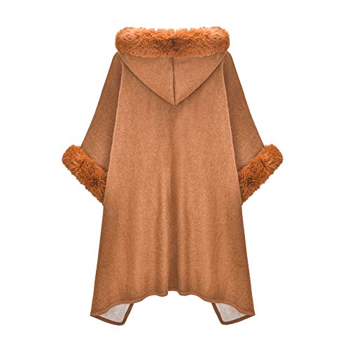 Image of ZLYC Women Winter Fashion Faux Fur Trim Layers Hooded Cardigan Warm Cape Sweater Cloak