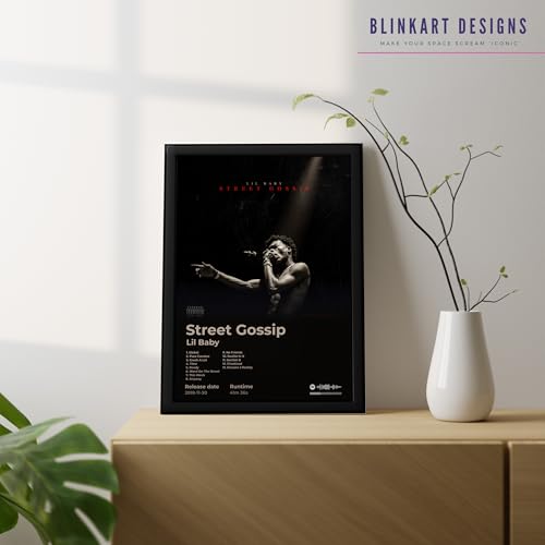 Image of BLINKART lil baby - Street Gossip Wall Photo Frames | Wall Art for Bedroom, Living Room, Studio or Office | Album Cover Print with Spotify Song Link QR Code | Gift for Fans - 8x12 In