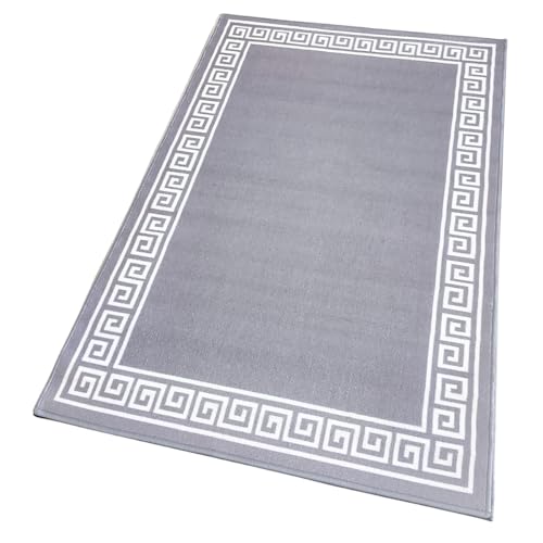 Image of Matz&More Greek Single Line Rug | 100x150 CM | Grey White | Soft Nylon Loop Pile with Anti-Slip Gel Backing | Living Room, Bedroom & Office Floor Carpet