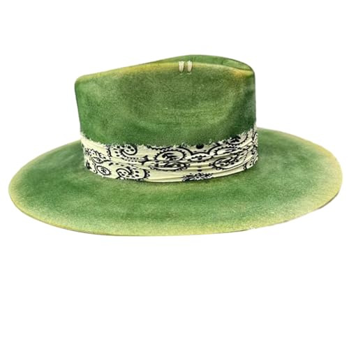 Ethnic Wool Wide Brim Hat with Distressed Look Fashion Forward and Versatile for Adults Personalized and Stylish Hat Green