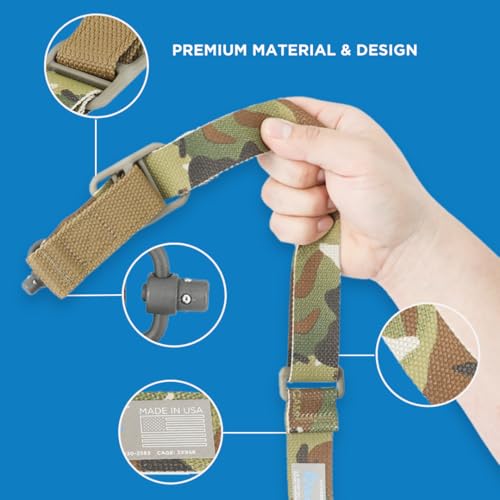 Blue Force Gear Vickers Push Button Sling | Adjusts for Carrying Positions | 2 Point Sling with QD Points | 36-62 inches (Multicam Camo)