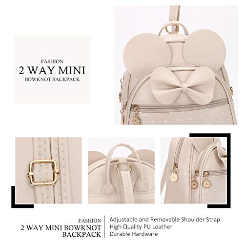 KL928 Girls Bowknot Polka Dot Cute Mini Backpack Small Daypacks Convertible Shoulder Bag Purse for Women3