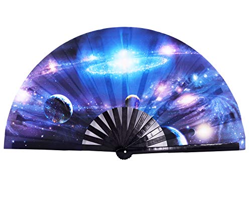 Amajiji Rave Festival Accessories Large Folding Hand Fan for Women Men, Chinease/Japanese Handheld