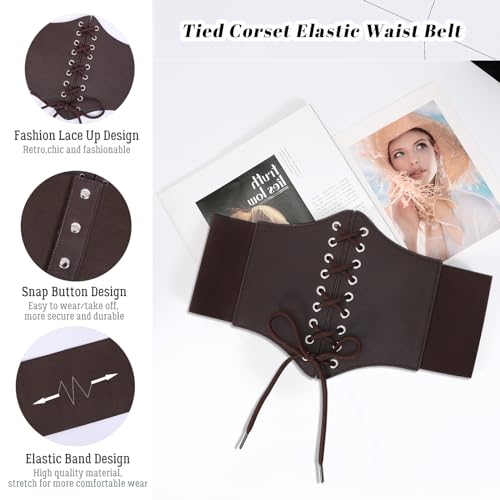 JASGOOD 3 Pack Women Elastic Corset Waist Belt Lace-up Tied Costume Belts for Women Halloween Corset Belt4