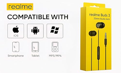 Image of realme Buds 3 Wired Earphones with Mic (Black) | 9mm Dynamic Driver | 3.5mm Jack | Single Button Control | Braided Tangle-Free Cable | Model RMA2419 (Buds 3 3.5mm Wired Earphone, Color Black)