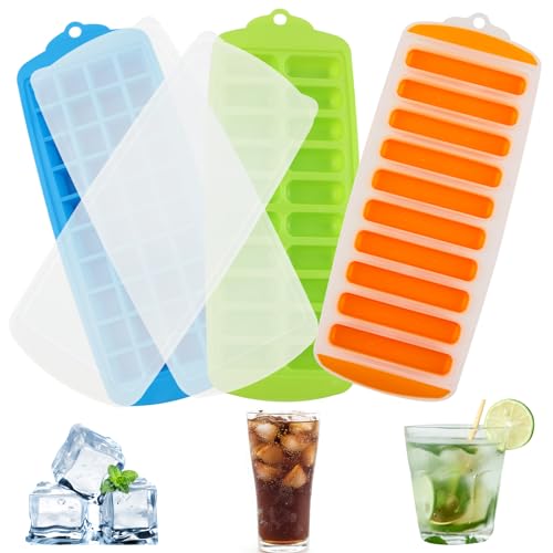 Taozoey Bandeja de Hielo, 3 Piezas Cubiteras para Hielo con Tapa, Cubiteras para Hielo, Moldes Hielo con Tapa, Moldes para Hacer Hielo, Silicona para Cubitos de Hielo de con Tapa