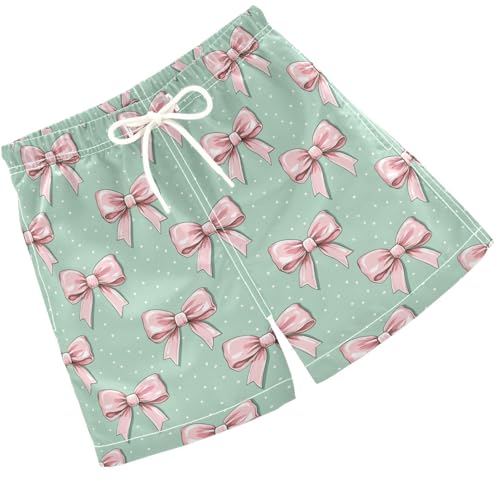 Pigsaly Boys Swim Trunks Coquette Bows Pastel Pink Ribbon Bow Boys Board Shorts Swimsuit Swimwear Summer Bathing Suit S