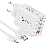 2.COMPATIBILIDAD UNIVERSAL：Quick Charge 3.0 y 3.1Amax puerto 4 cargador de pared usb con cable de carga USB typc-C de 3FT / 1M, compatible con xiaomi 10 / 10T Lite Mi6 Mi5 Mi MiX Redmi Note 9 Pro, Samsung Galaxy S21+ / S20/ S10 / S10e / S10 Plus / S9 Plus / S9 / S8 / S8 Plus / Note 8 / Note 9, Motorola, LG, Redmi, Huawei P40 / P30 / P30 Pro / P20, (incluido el cable de carga tipo C)