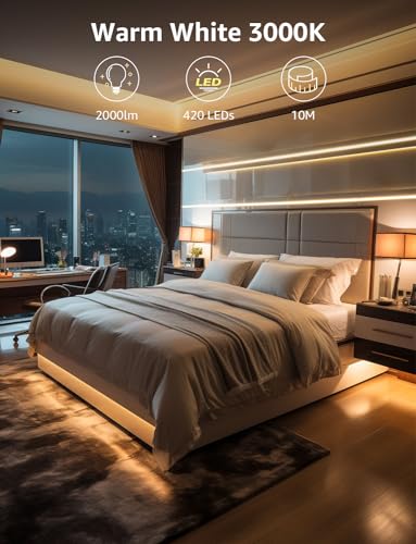 Lepro LED Strip, 10m, 3000K Warmweiß, dimmbar, selbstklebend, mit Netzteil – Ansicht 3
