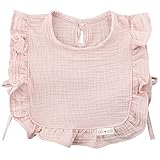 Ali+Oli Snap Baby Bib (Pink, Ruffle Edge) - 2-Layer Soft Muslin Bibs, Durable Baby Bibs for Girls, Absorbent Burp Cloth, Cloth Bibs, Drool Bibs, Baby Girl Newborn Essentials for 0-24 Months