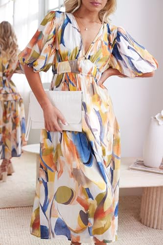 Sissyaki Women's Boho Floral Maxi Dress Summer Fall Wedding Guest Dress2