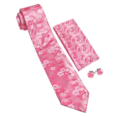 Image of Barry.Wang Flower Ties for Men Silk Woven Floral Tie Sets Necktie Handkerchief Cufflinks Wedding Party