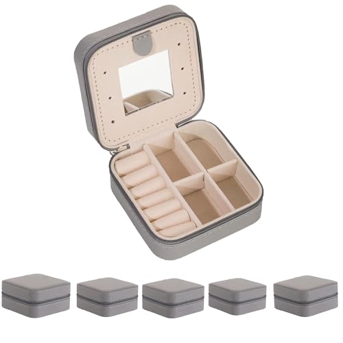 Image of KElofoN 5 packTravel jewelry case Travel jewelry box Travel Jewelry Organizer Small Jewelry Organizer Box for Girls Women with Mirror (Grey-5)