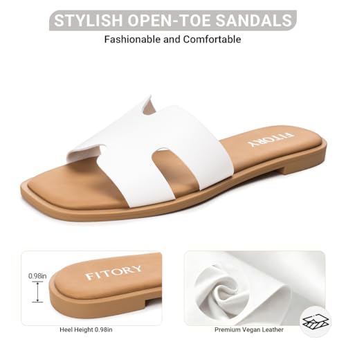 Image of FITORY Women's Slide Sandals, Flat Fashion Square Open Toe with Cushion Slippers for Summer Beach