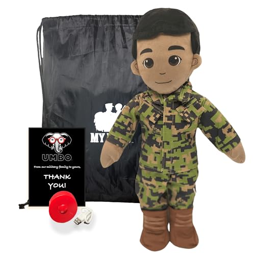 UMBO My Hero 14' Marine Recordable Plush Military Doll Over 1+ Hour Audio Storage Personalized Gift for Deployment, Separation, or Storytime Ultimate Daddy Doll (Tan Skin Black Hair Male)
