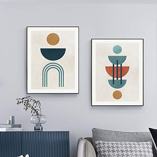 Toile géométrique et abstraite lot de 2 tableaux déco de salon 50x70 cm