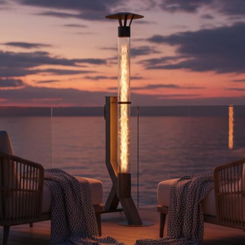 Poêle à pellets, colonne de feu, chauffage de terrasse, chauffage de terrasse, poêle de jardin, noir, 174 cm, cheminée de jardin à faible fumée, poêle...