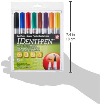 SAKURA IDenti-Pen Permanent Dual-Point Pens 8/Pkg-Blk, Blu, Brn, Red, Orn, Grn, Pur and Yel