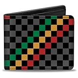 Buckle-Down Men's Wallet, Bifold, Checker Stripe Black Gray Rasta, Vegan Leather, Multi, 4.0