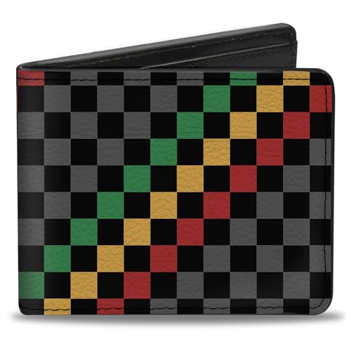 Buckle-Down Men's Wallet, Bifold, Checker Stripe Black Gray Rasta, Vegan Leather, Multi, 4.0