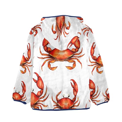 Crab Pattern Print Design Toddler Fleece Jacket Girl Boys Hooded Fleece Jacket Coat Warm Outwear Zip-up 3-10T2