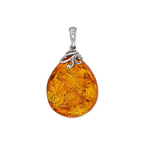 Pendentif ambre miel et argent rhodié anti-ternissement : un grand bijou éclatant durablement