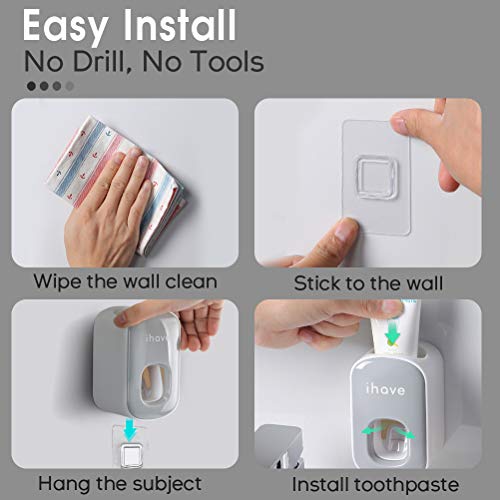 Ihave Toothpaste Dispenser Wall Mount For Bathroom Automatic Toothpaste Squeezer (Grey) #TOP2