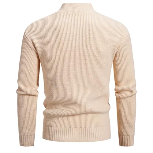 Men’S Stand Collar Knit Pullover Solid Color Casual Knitted Sweater Pockets Daily Outfit3
