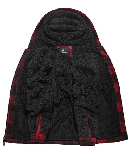 Image of V VALANCH Boys Zip-up Hoodie Fleece Lined Plaid Sweatshirt Jacket Hooded Flannel Sherpa Lined Winter Coat for Kids 6-15 Years