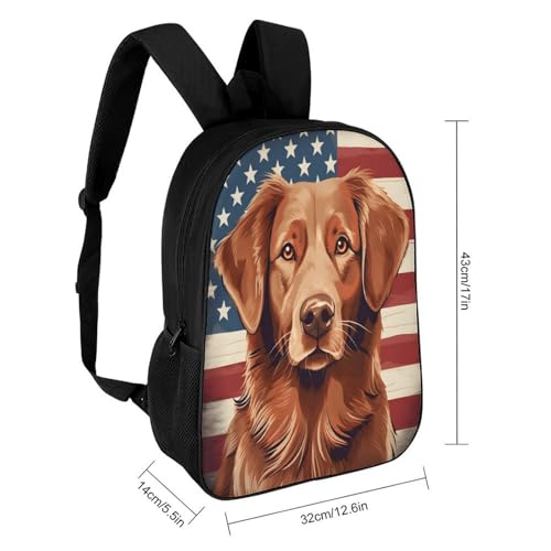 Nova Scotia Duck Tolling Retriever Dog American Flag Backpack Simple Leisure Travel Backpack Outgoing Daypack 17 Inch2
