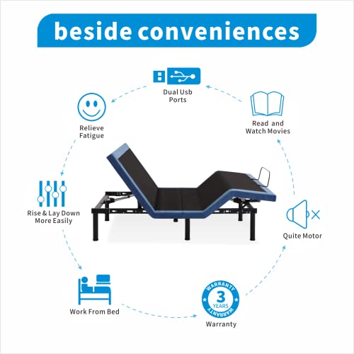 Opoiar Adjustable Bed Frame Full Size, Electric Ergonomic Bed Frame, Motorized Head And Foot Incline,Quiet Motor, Memory Pre-Sets, Adjustable Leg Heights, Usb Ports, Under-Bed Nightlight #TOP4