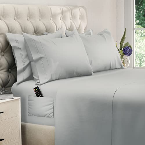 6 Piece Extra Deep Pocket King Size Sheets Set King Sheet Sets King Sheets Deep Pockets King Sheets Sets Deep Pocket King Sheets for King Size Bed Sheet Sets for King Size Bed King Bed Set Light Gray