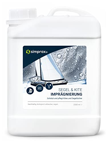 simprax® Sail & Kite Impregnation - Spray impregnante Resistente all'Acqua Dolce e salata per Tessuti di Vele e aquiloni - Resistente ai Raggi UV - 2,5L