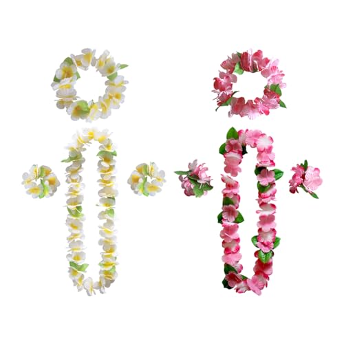 TYFGRT Guirlande Hawaïenne 2 Pièces, Guirlande De Fleurs Colorées, Collier De Fleurs Hawaïennes, Tenue De Plage Tropicale, Tenue Hula, La Fête sur La...