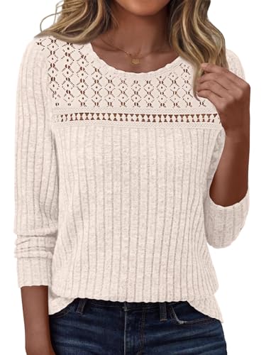 LILLUSORY Womens Lace Long sleeve Sweaters Shirts Dressy Business Casual Trendy Fall Tops Apricot L