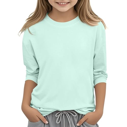 Girls Shirts 3/4 Length Sleeve Loose Fit Summer Outfits Fall Crewneck Tops Lightweight Half Sleeve Clothes 3-14 Years
