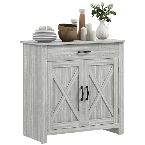 HOMCOM Farmhouse Sideboard Buffet Cabinet, Barn Door Coffee Bar Cabinet