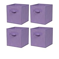 BonChoice Foldable Storage Cubes Boxes with Handle for Home Organization, Fabric Wardrobe Storage Box Organizer Basket Bins for Clothes Toys Towels, Collapsible&Durable (4, Light Purple)