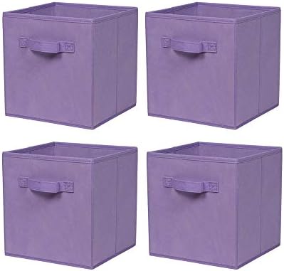 BonChoice Foldable Storage Cubes Boxes Pack of 4 with Handle for Home Organization, Fabric Wardrobe Storage Box Organizer Basket Bins for Clothes Bedding Toys Towels,Collapsible & Durable Light Purple