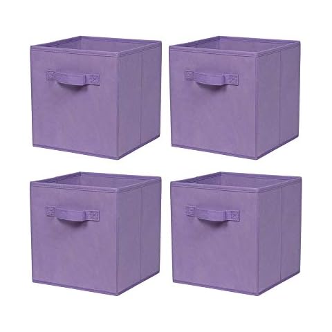 BonChoice Foldable Storage Cubes Boxes Pack of 4 with Handle for Home Organization, Fabric Wardrobe Storage Box Organizer Basket Bins for Clothes Bedding Toys Towels,Collapsible & Durable Light Purple Cover